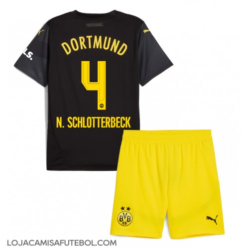 Camisa de Futebol Borussia Dortmund Nico Schlotterbeck #4 Equipamento Secundário Infantil 2024-25 Manga Curta (+ Calças curtas)